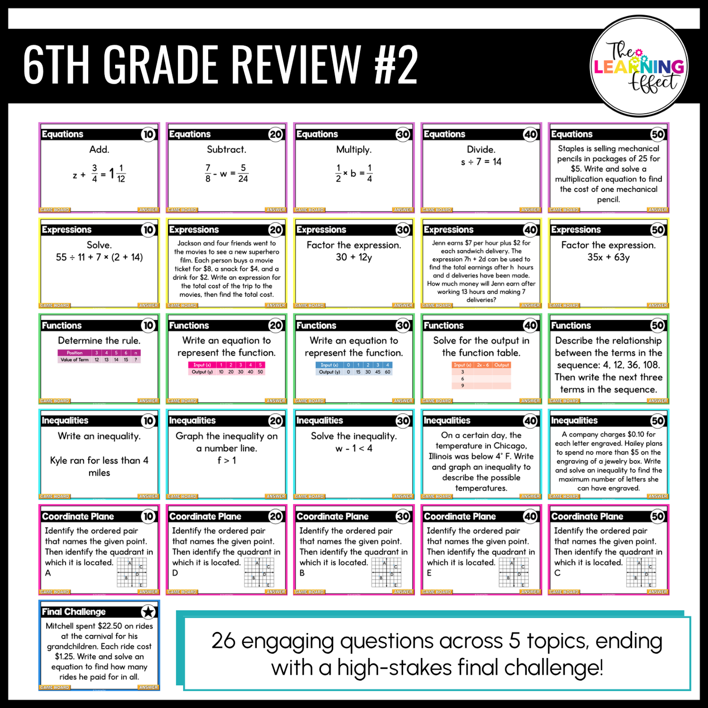 6th Grade Math Spiral Review #1-3 Game Shows BUNDLE | End of Year Test Prep Activities