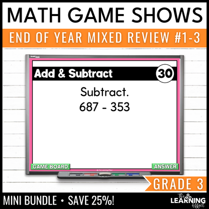3rd Grade Math Spiral Review #1-3 Game Shows BUNDLE | End of Year Test Prep Activities