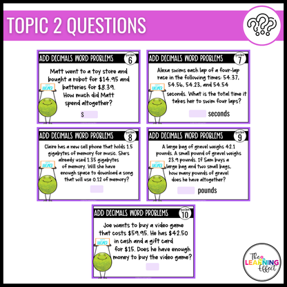 Adding and Subtracting Decimals Google Slides | 5th Grade Math Digital Task Cards