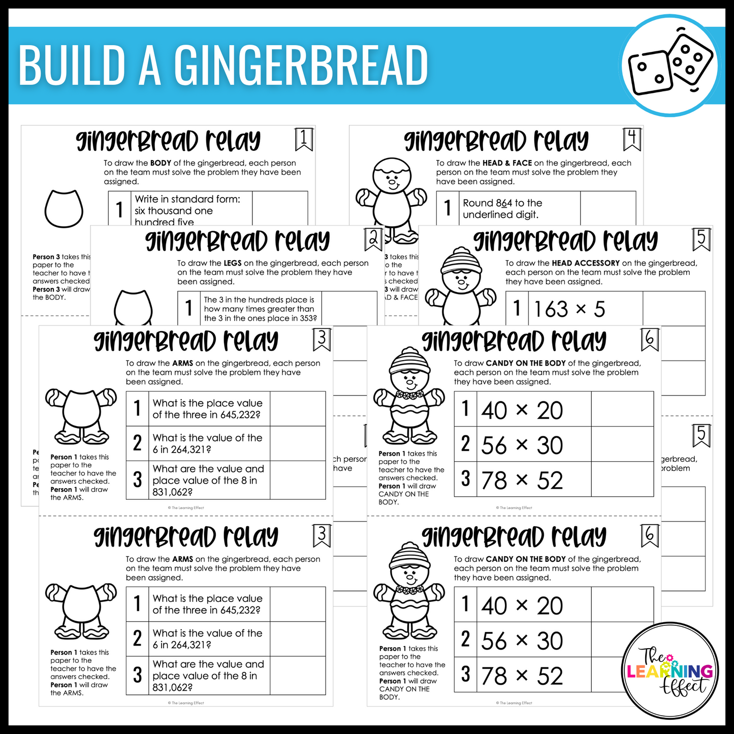 Winter Math Game for 4th Grade | Relay Review Activity | Multiplication, Place Value