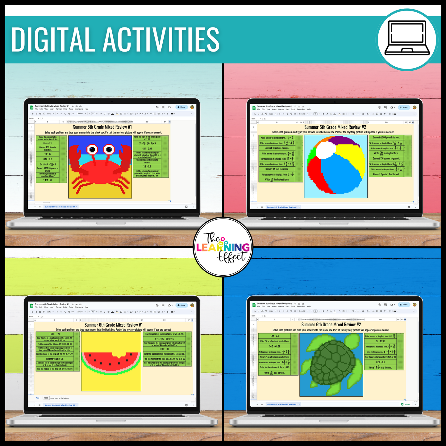 End of the Year Math Activities Digital Pixel Art | Review 5th & 6th Grade