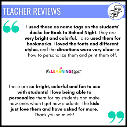 Editable Student Bookmark Templates | Desk Name Tags or Name Plates | Back to School