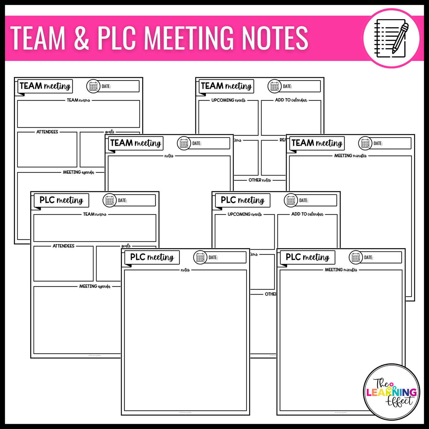 Teacher Meeting Notes | Professional Development Notes | PLC, Staff, Committee, RTI