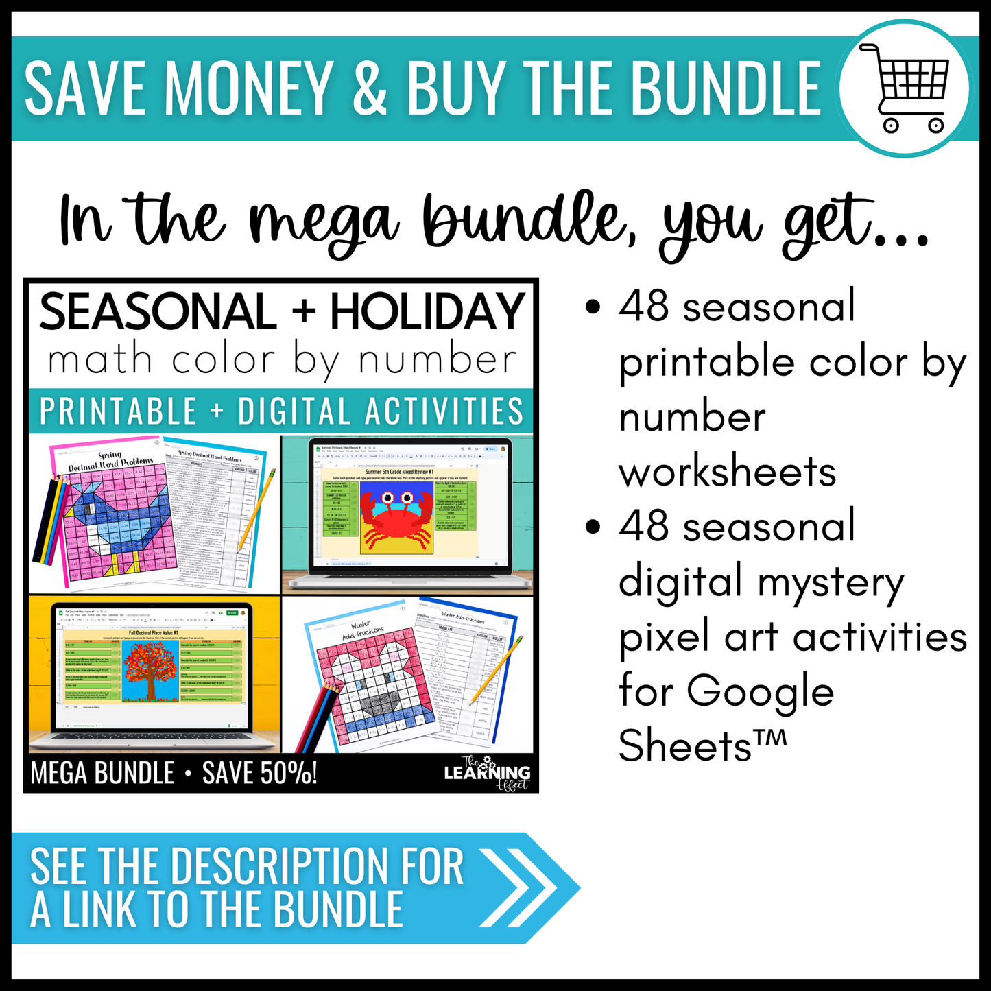 End of Year Math Review Activities Color by Number and Pixel Art BUNDLE