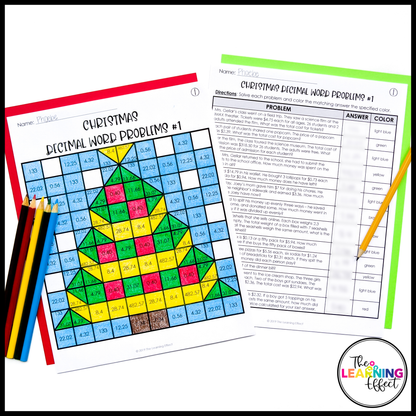 Christmas Math Activities Mystery Picture Worksheets | Color by Number