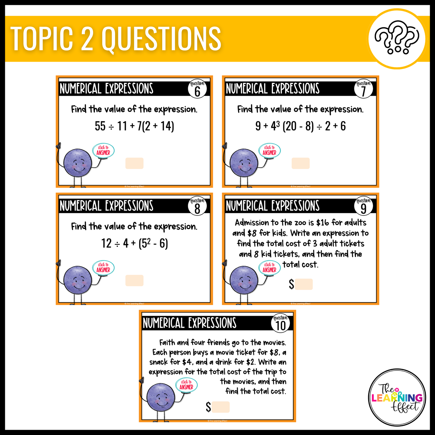 Expressions Google Slides | 6th Grade Math Digital Task Cards Activity