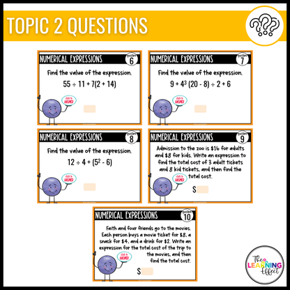 Expressions Google Slides | 6th Grade Math Digital Task Cards Activity