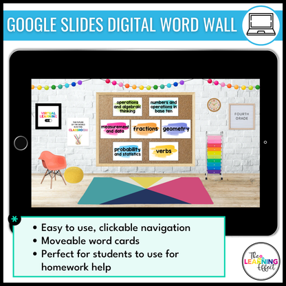 4th Grade Math Word Wall | Printable Vocabulary Cards and Digital Google Slides