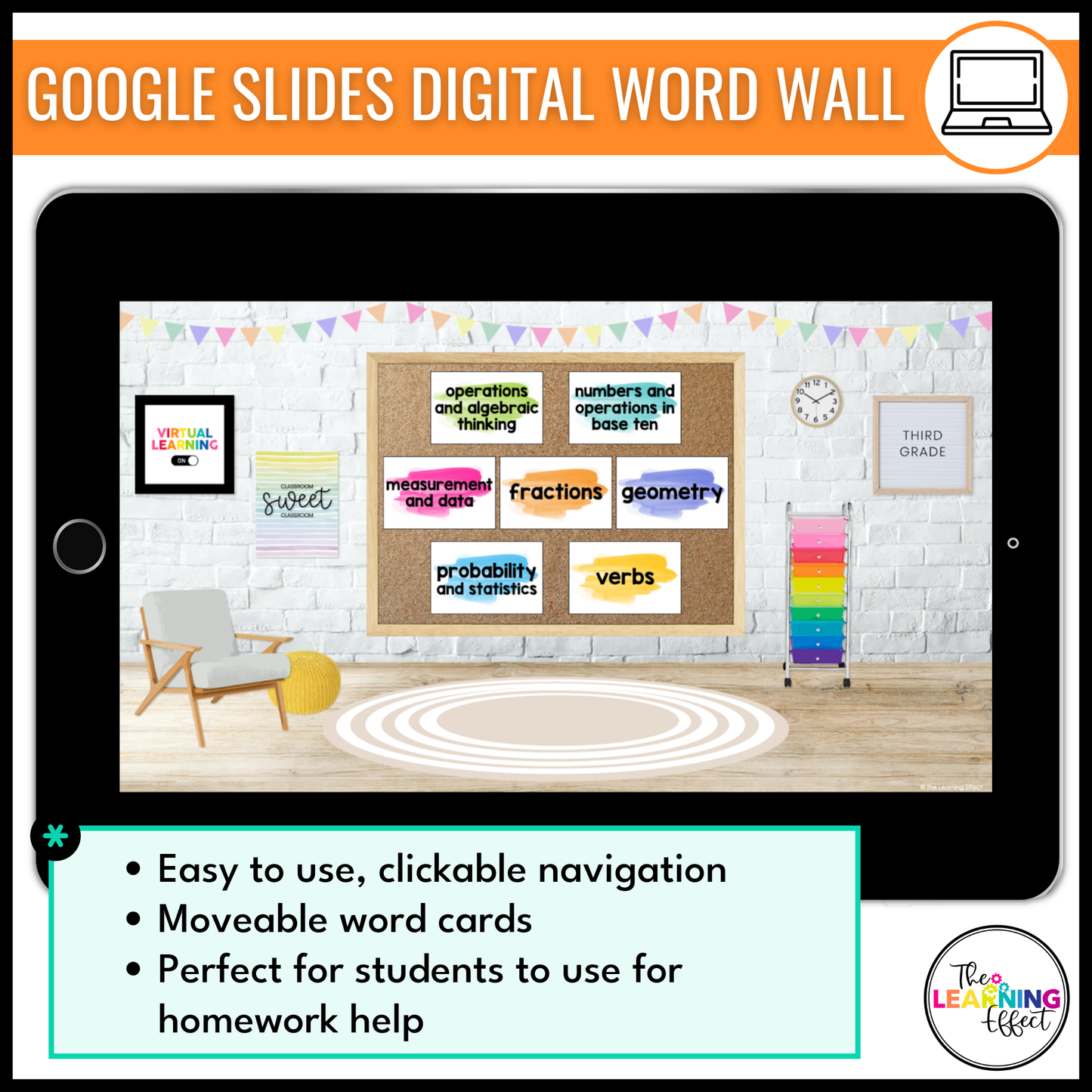 3rd Grade Math Word Wall | Printable Vocabulary Cards and Digital Google Slides