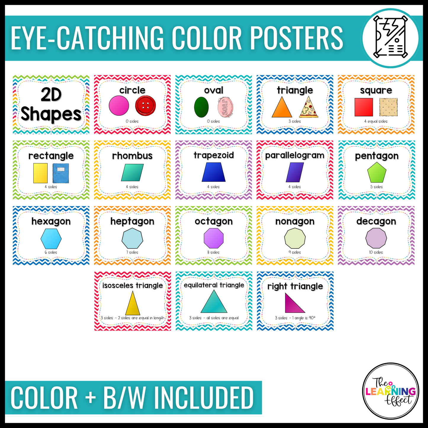 2D Shapes Attributes Posters | Geometry Vocabulary Anchor Charts