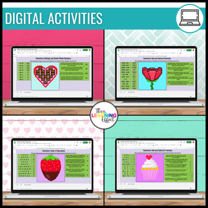 Valentine's Day Math Activities Digital Pixel Art | Fractions, Decimals