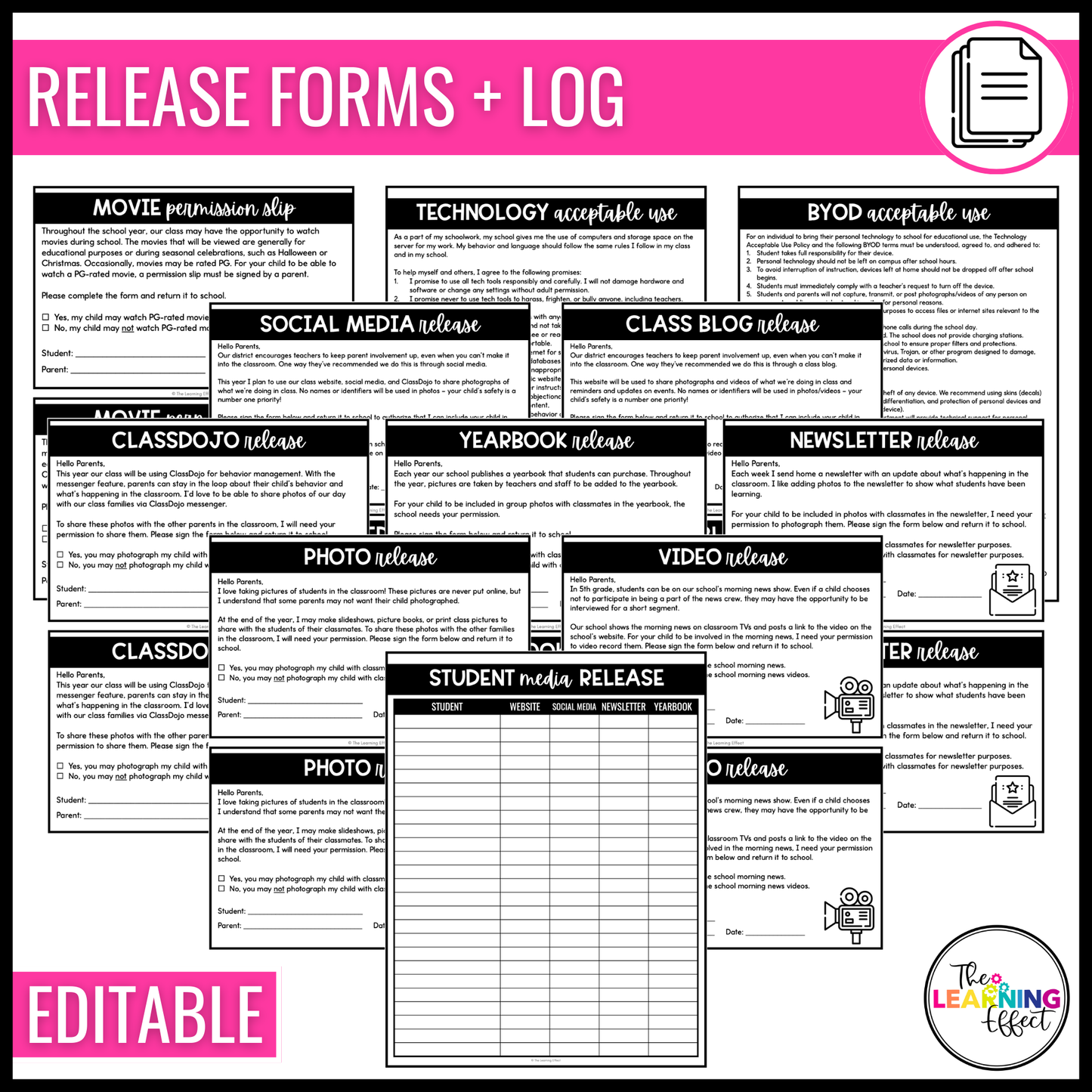 Student Release Forms | Field Trip Permission Slips | Back to School | Editable