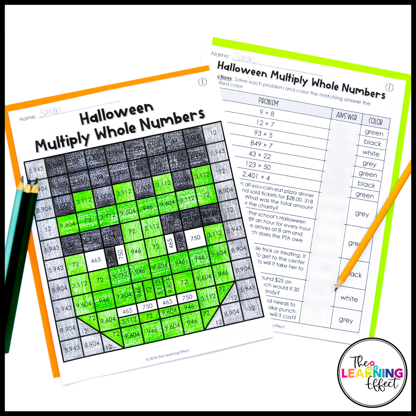 Halloween Math Activities Mystery Picture Worksheets | Color by Number