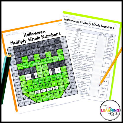 Halloween Math Activities Mystery Picture Worksheets | Color by Number