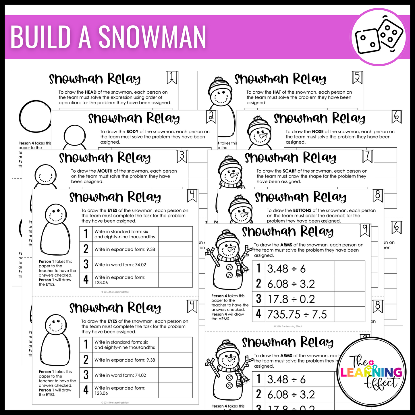 Winter Math Game for 5th Grade | Relay Review Activity | Decimals, Multiplication, Division