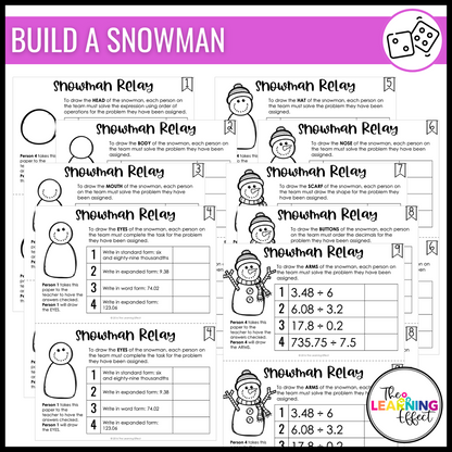 Winter Math Game for 5th Grade | Relay Review Activity | Decimals, Multiplication, Division