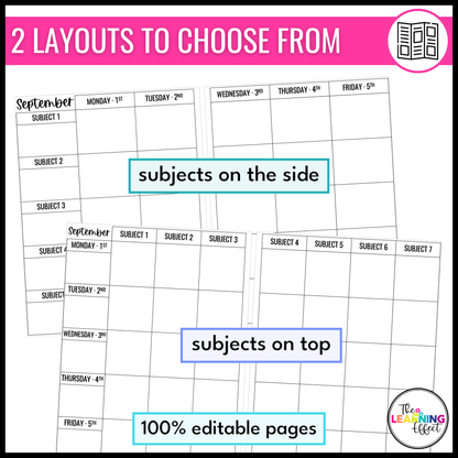 Editable Weekly Lesson Plan Templates 2026 | Teacher Planner | Black and White