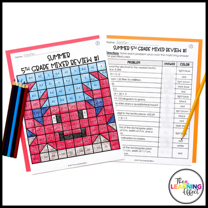 End of Year Math Activities Mystery Picture Worksheets | Review 5th and 6th Grade