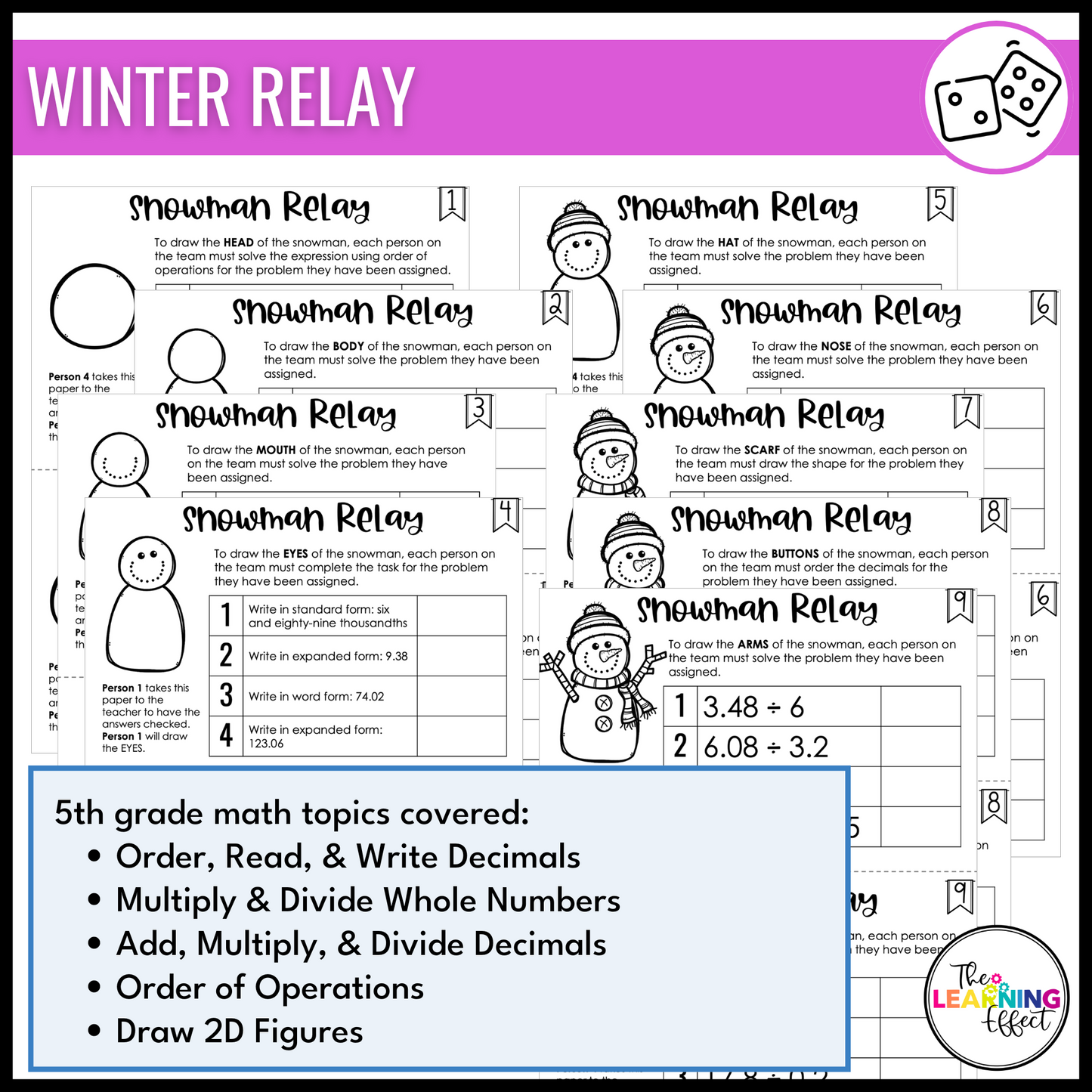 5th Grade Math Review Relay Games BUNDLE | Fun No Prep Whole Class Activities