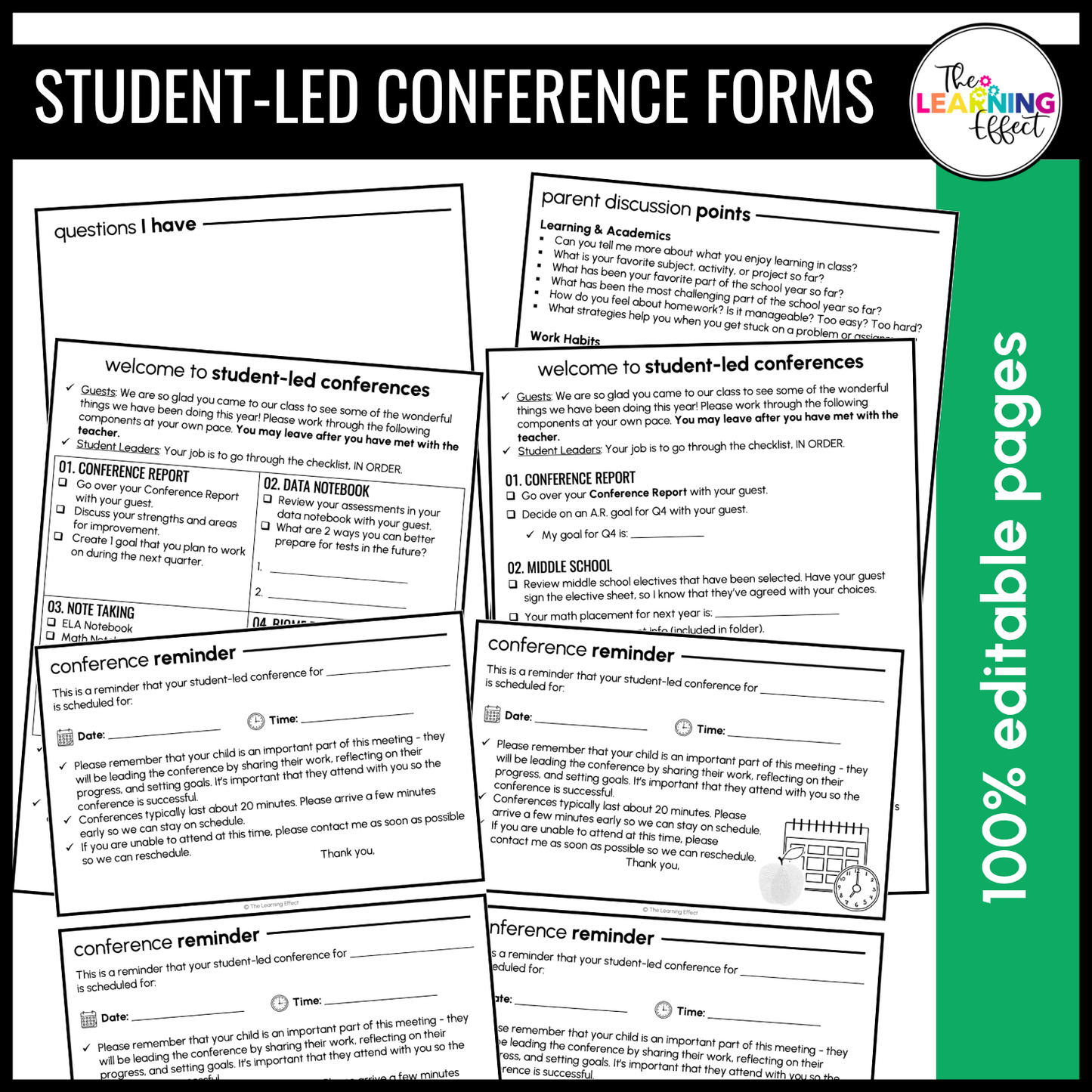 Parent-Teacher Conference Form Templates and Student-Led Digital Portfolio BUNDLE