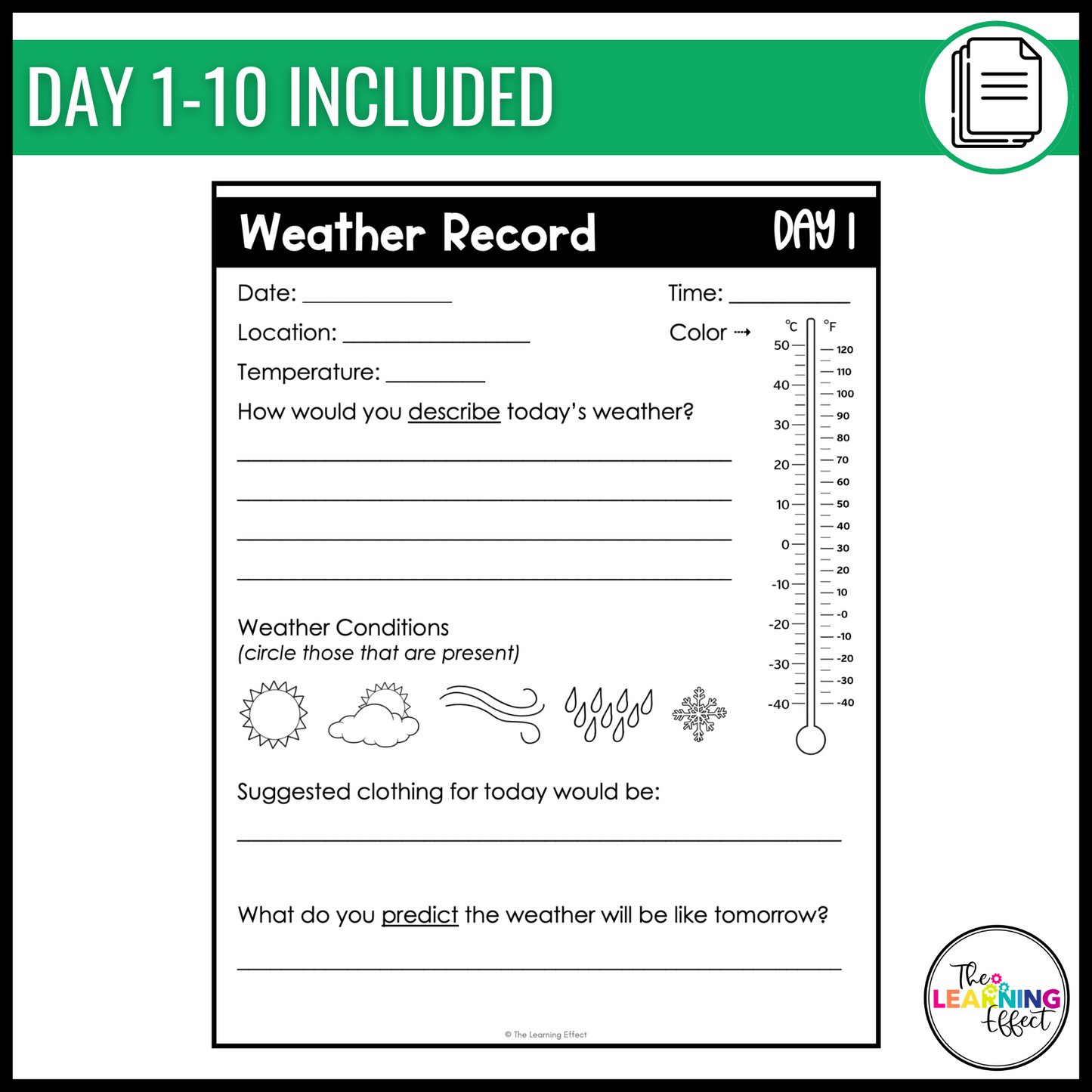 Weather Recording Tracker Log or Journal Science Activity