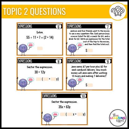 6th Grade Math Spiral Review #2 Google Slides | Digital Task Cards Test Prep Activity