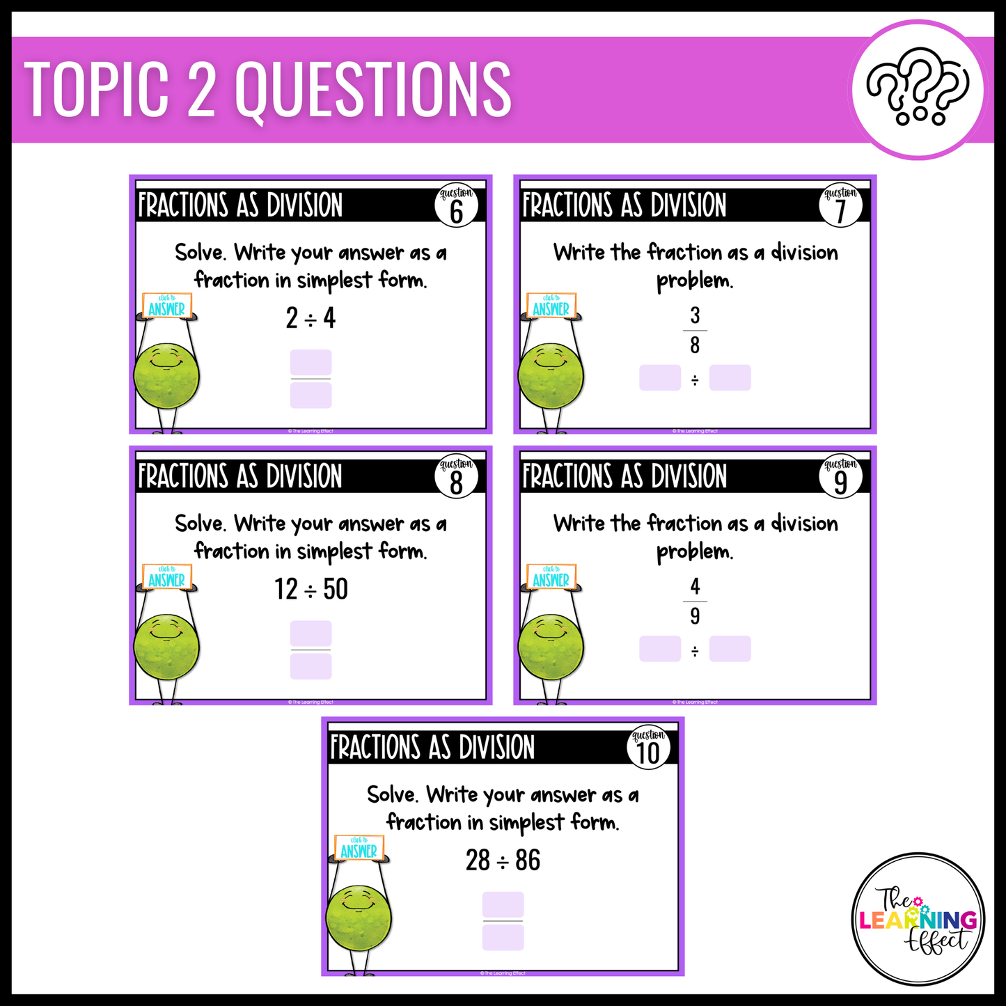 Fractions as Division Google Slides | 5th Grade Digital Task Cards Math Activity