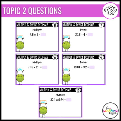 5th Grade Math Spiral Review #2 Google Slides | Digital Task Cards Test Prep Activity