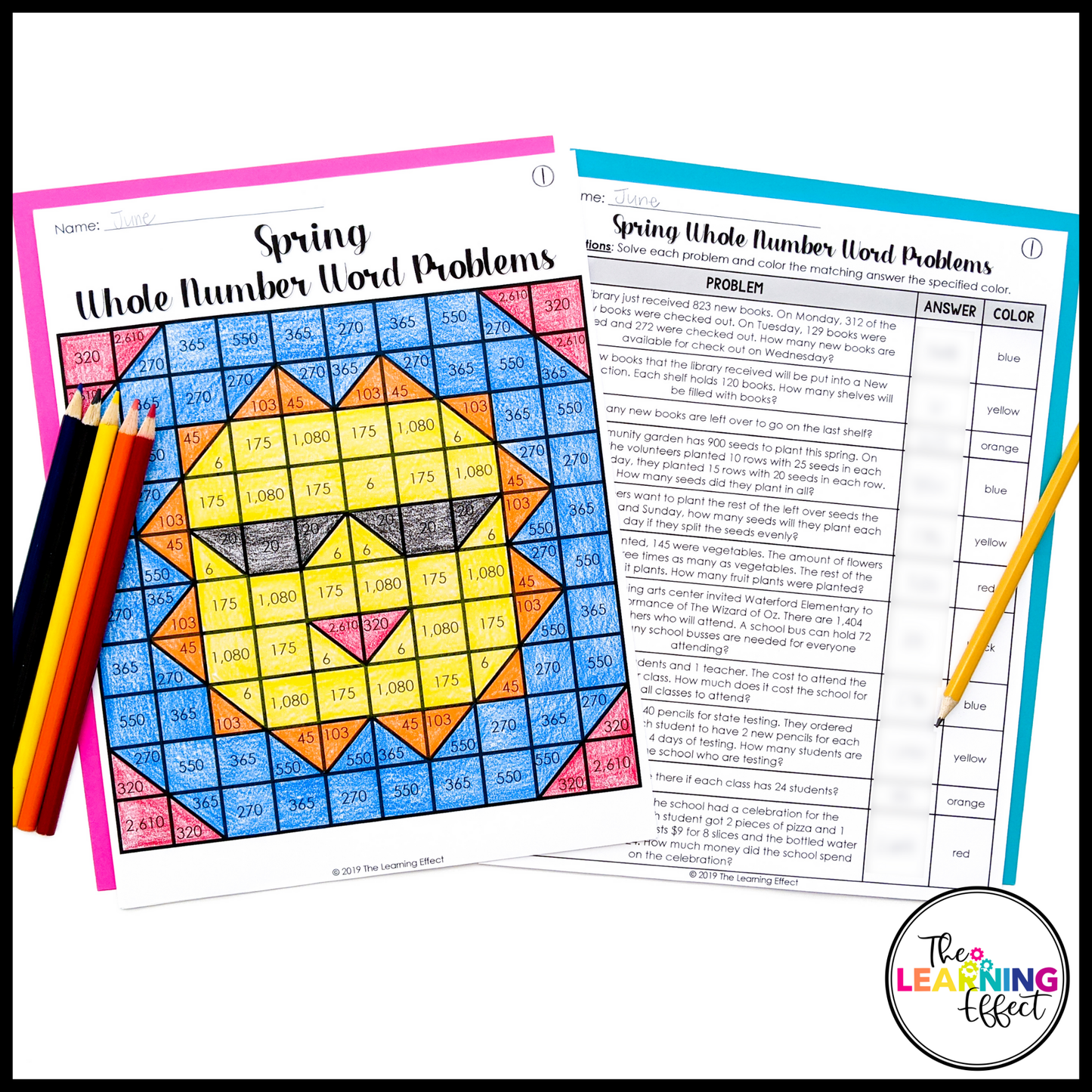 Spring Activities Mystery Picture Worksheets | Color by Number Word Problems