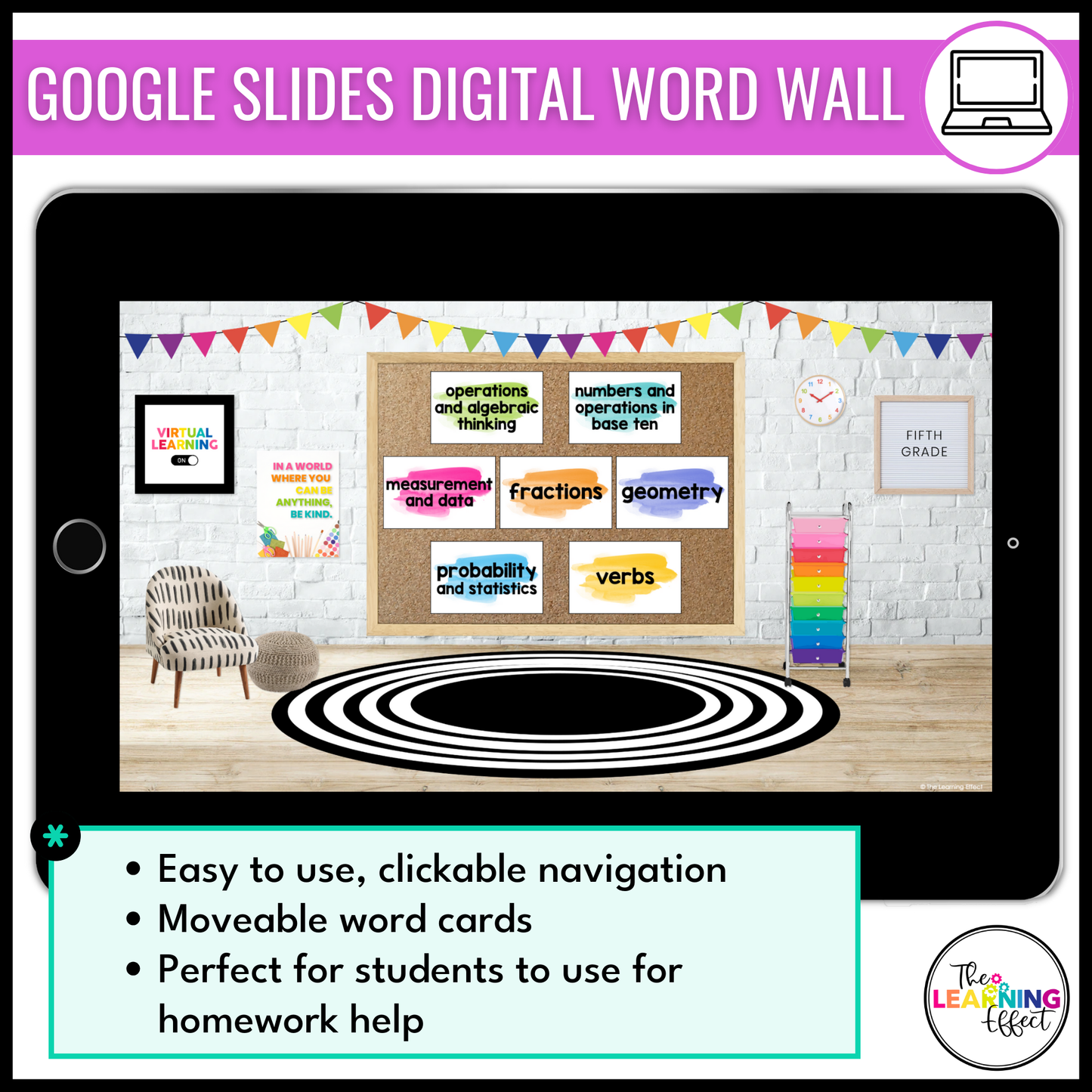 5th Grade Math Word Wall | Printable Vocabulary Cards and Digital Google Slides