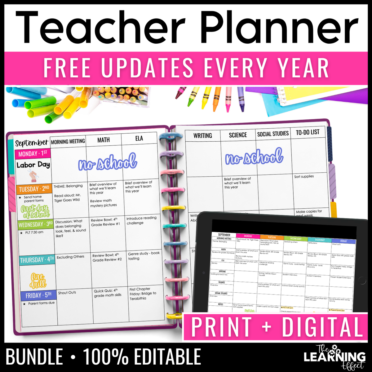 Editable 2026-2027 Teacher Planner | Printable Digital Lesson Plan Binder Templates