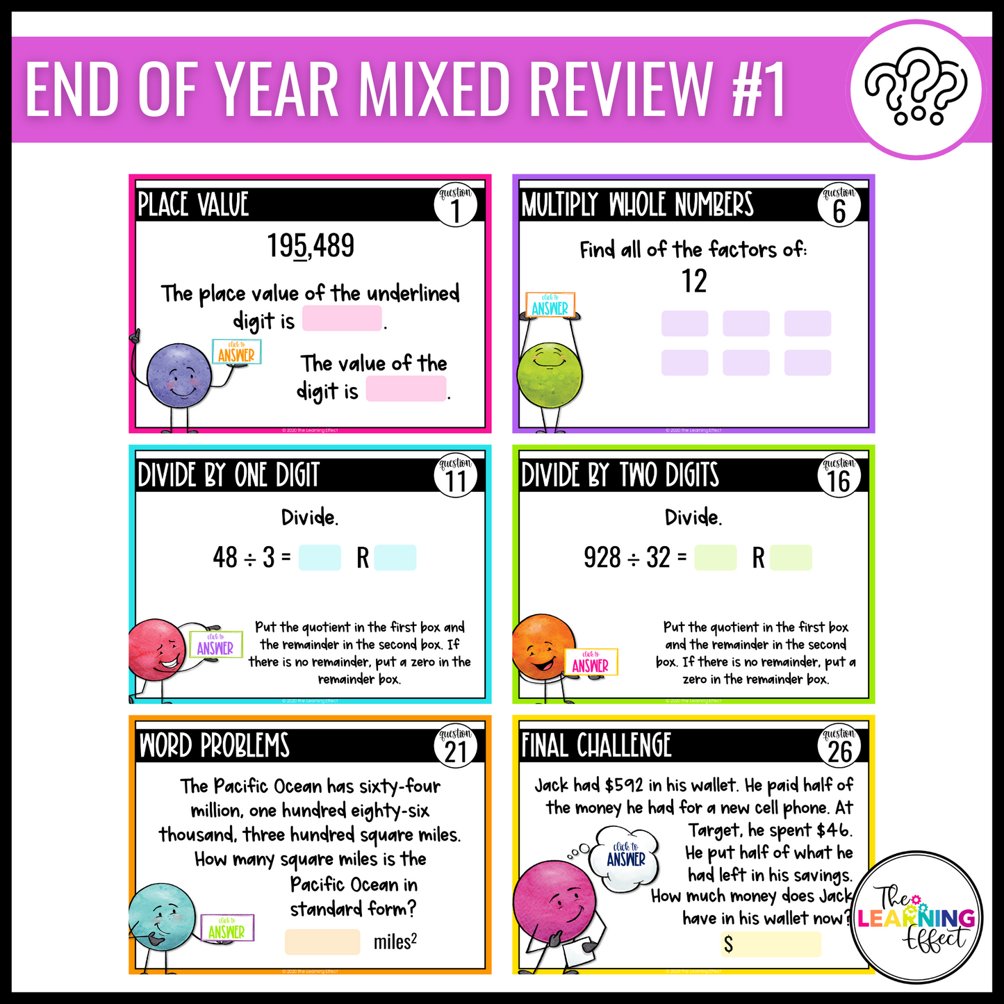 5th Grade Math Spiral Review #1-3 Google Slides BUNDLE | Digital Task Cards Activities
