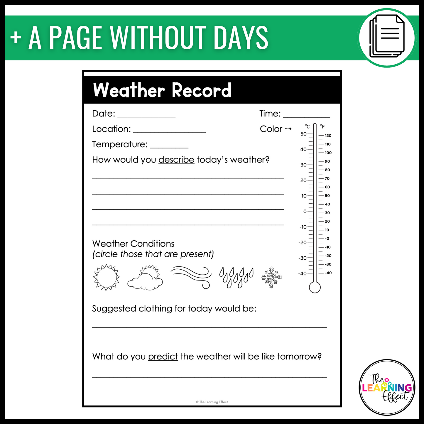Weather Recording Tracker Log or Journal Science Activity
