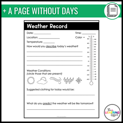 Weather Recording Tracker Log or Journal Science Activity