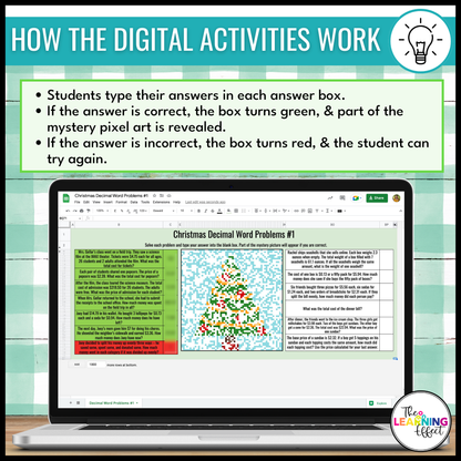 Christmas Math Activities Digital Pixel Art | Multiplication, Division, Decimals