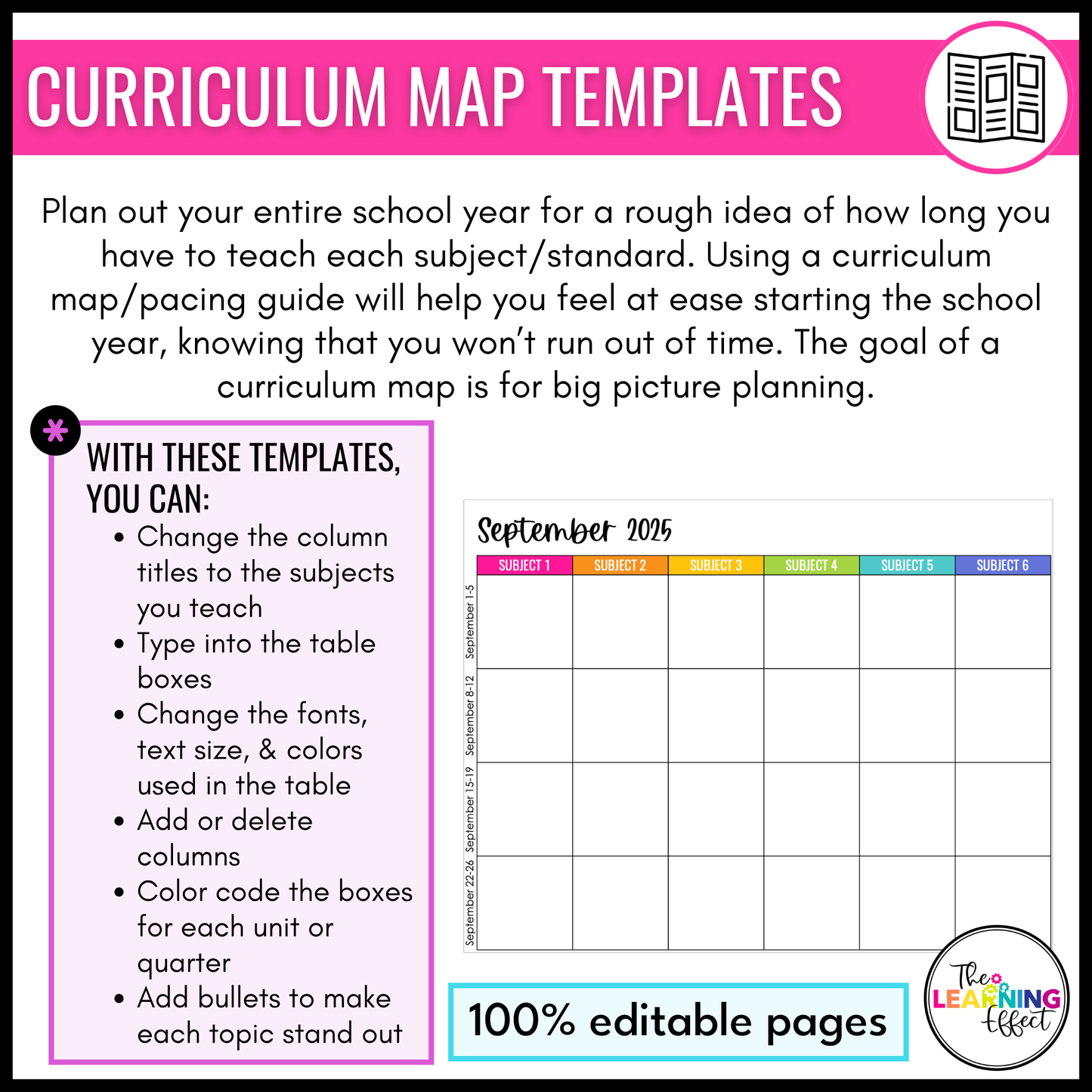 Curriculum Map and Pacing Guide Templates | Editable School Year Planning Calendar
