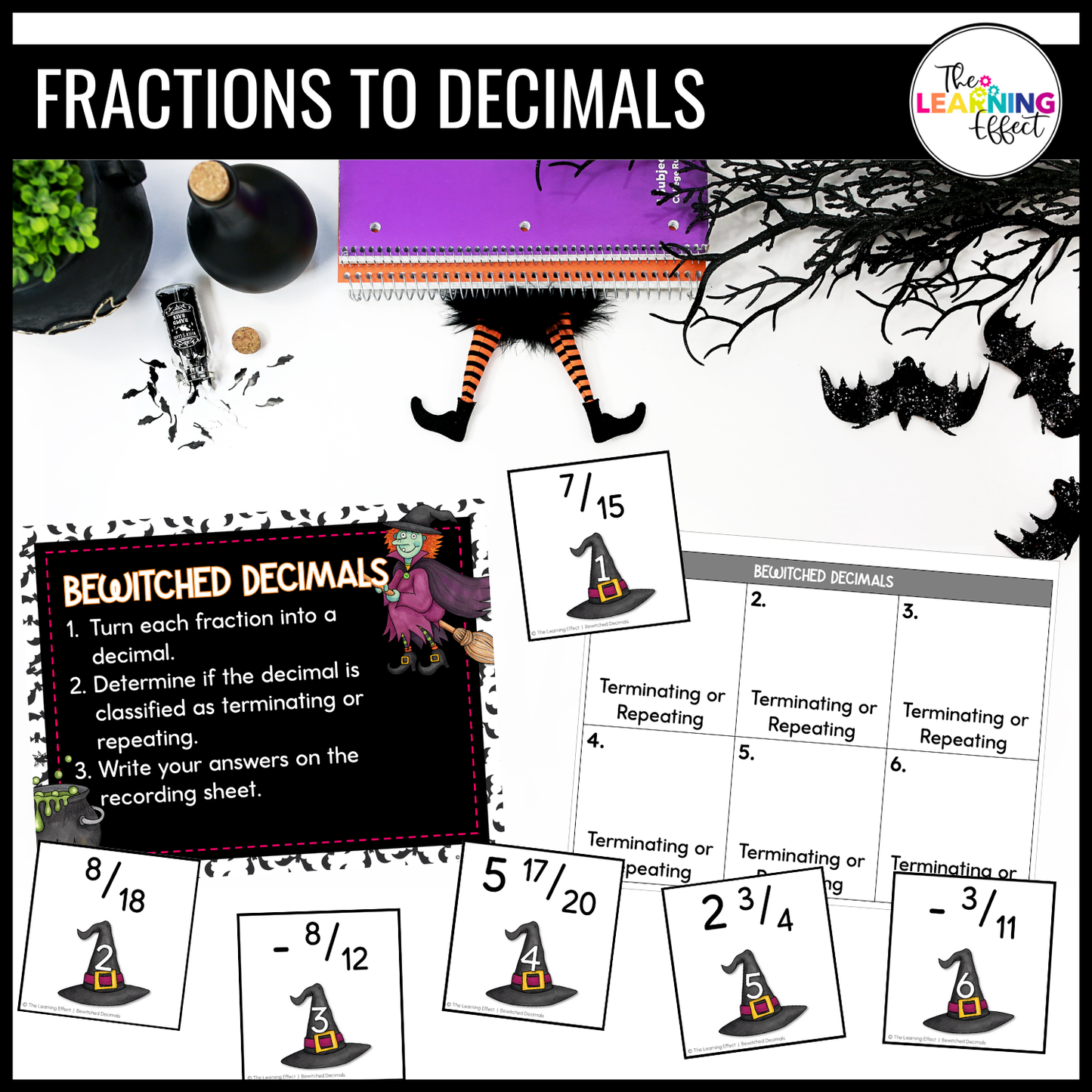 Halloween Math Centers Activities Games 6th Grade | Decimals, Fractions