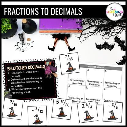 Halloween Math Centers Activities Games 6th Grade | Decimals, Fractions