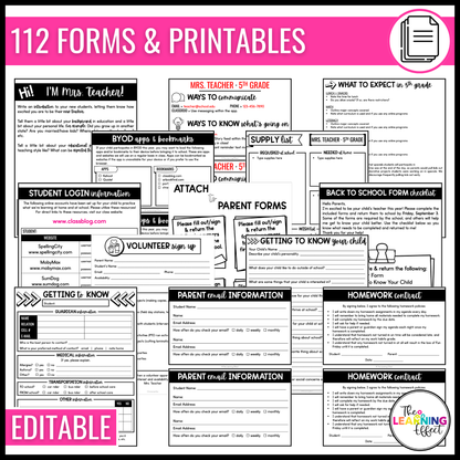 Back to School Forms | Editable Templates | Parent Information Packet