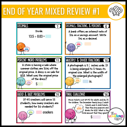 6th Grade Math Spiral Review #1-3 Google Slides BUNDLE | Digital Task Cards Activities