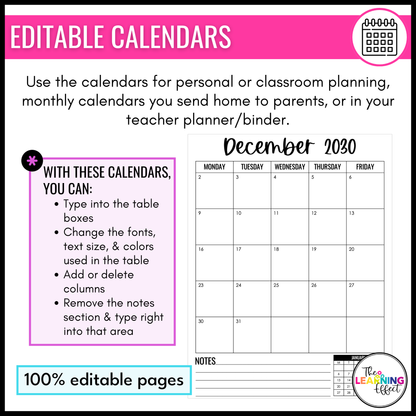 Editable Monthly Calendar Templates 2026 - 2030 | Print and Digital | Black and White