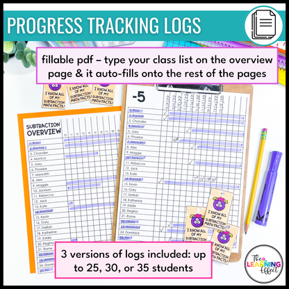 Subtraction Timed Tests | Math Fact Fluency Practice Worksheets and Tracker