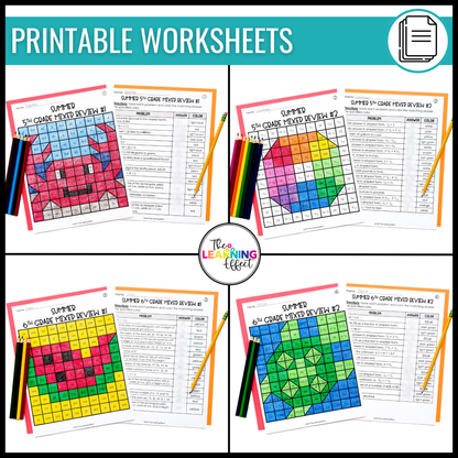 End of Year Math Review Activities Color by Number and Pixel Art BUNDLE