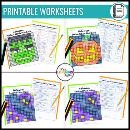 Halloween Math Activities Color by Number and Pixel Art BUNDLE