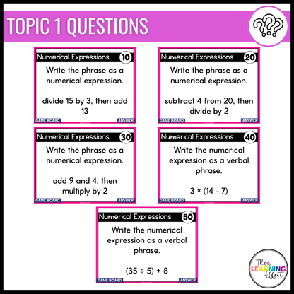 Expressions and Patterns Game Show | 5th Grade Math Review Test Prep Activity