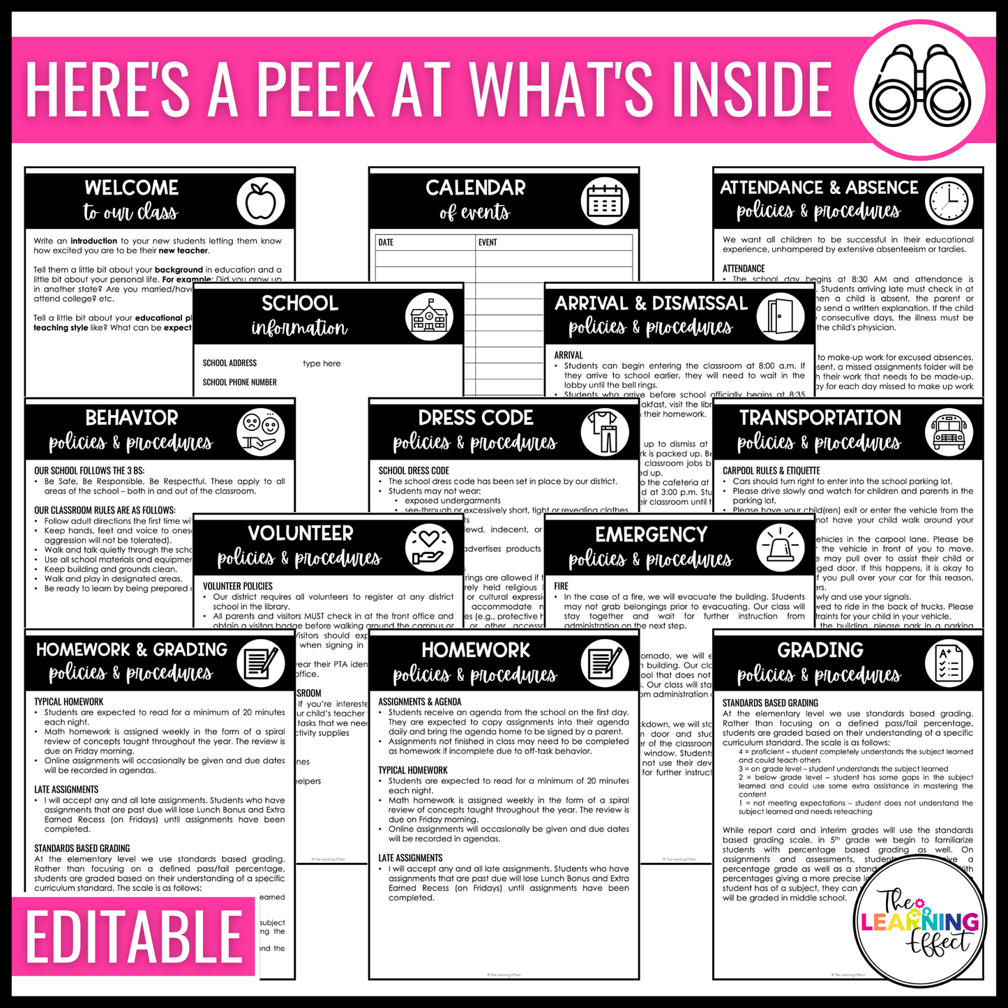 Editable Classroom Parent Handbook Templates | Back to School Rules and Procedures