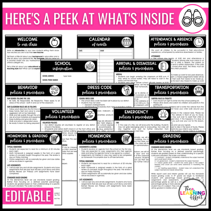 Editable Classroom Parent Handbook Templates | Back to School Rules and Procedures