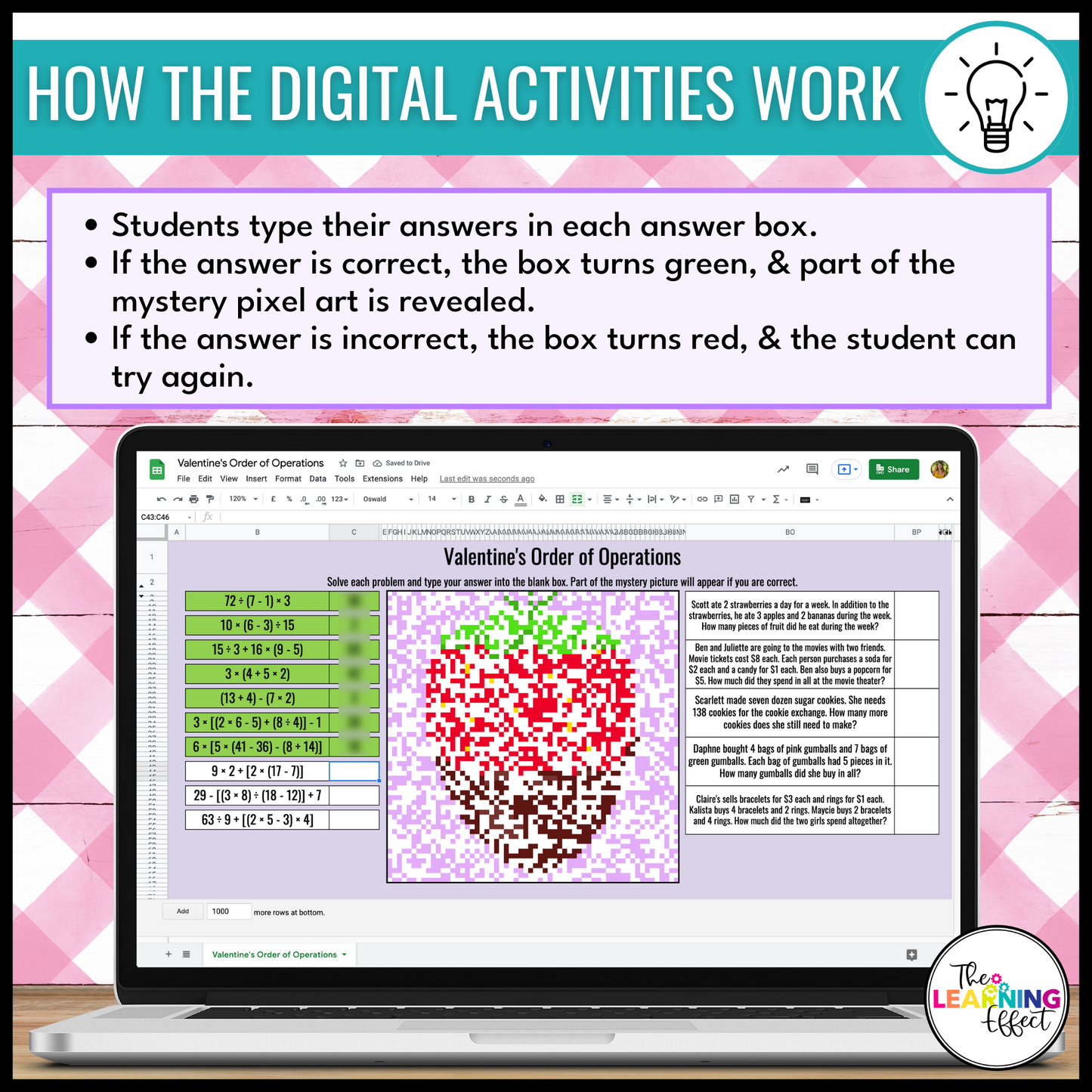 Valentine's Day Math Activities Digital Pixel Art | Fractions, Decimals