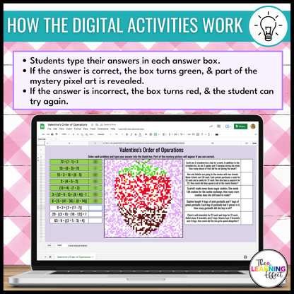 Valentine's Day Math Activities Digital Pixel Art | Fractions, Decimals