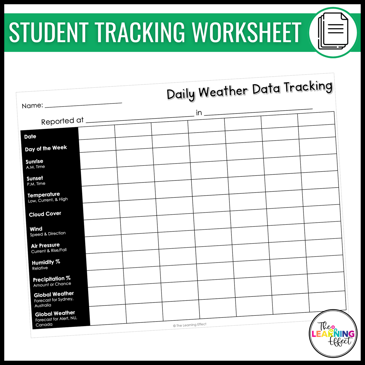 Daily Weather Tracker Data Chart | Bulletin Board Display and Log Worksheet